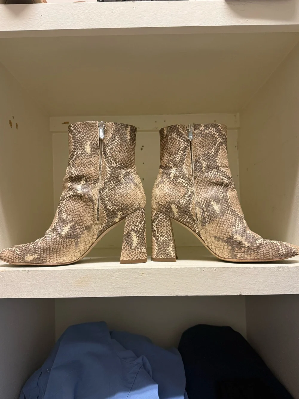 Sam Edelman Beige Snake-Print Block-Heel Ankle Boots - Picture 3 of 4